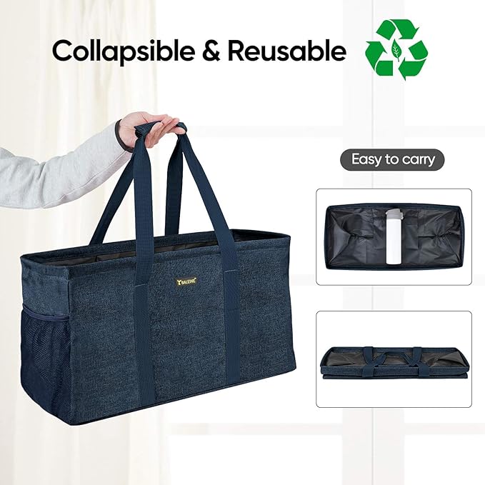BALEINE Extra Large Utility Tote Bag with Wire Frame for Storage (Blue, 22''x12''x10'')