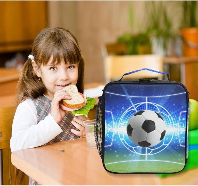 AUUXVA Lunch Box Bag Sport Ball Football Soccer Lunchbox Insulated Thermal Cooler Ice Adjustable Shoulder Strap for Women Men Boys Girls