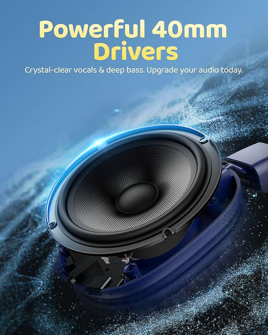 Kids Bluetooth Headphones, Over-Ear Wireless Headphones with Microphone, Safe-Volume 85dBA, Bluetooth 5.4, Foldable Lightweight and Comfortable, 50H Playtime, USB-C Charging, Blue