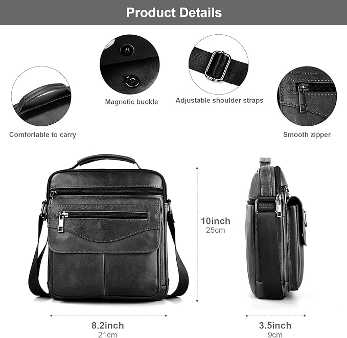 Men's Leather Crossbody Shoulder Bag - Messenger Satchel Travel Handbag