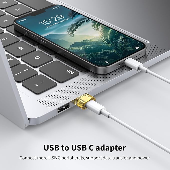 USB A to USB C Adapter 12Packs, USB Male to C Adapter for Charging & OTG Function, USB-A Male to USB-C FemaleAdapter Compatible with iPhone15 Plus Pro Max/Airpods/iPad 9 10 Air 5 Mini 6 (Yellow)