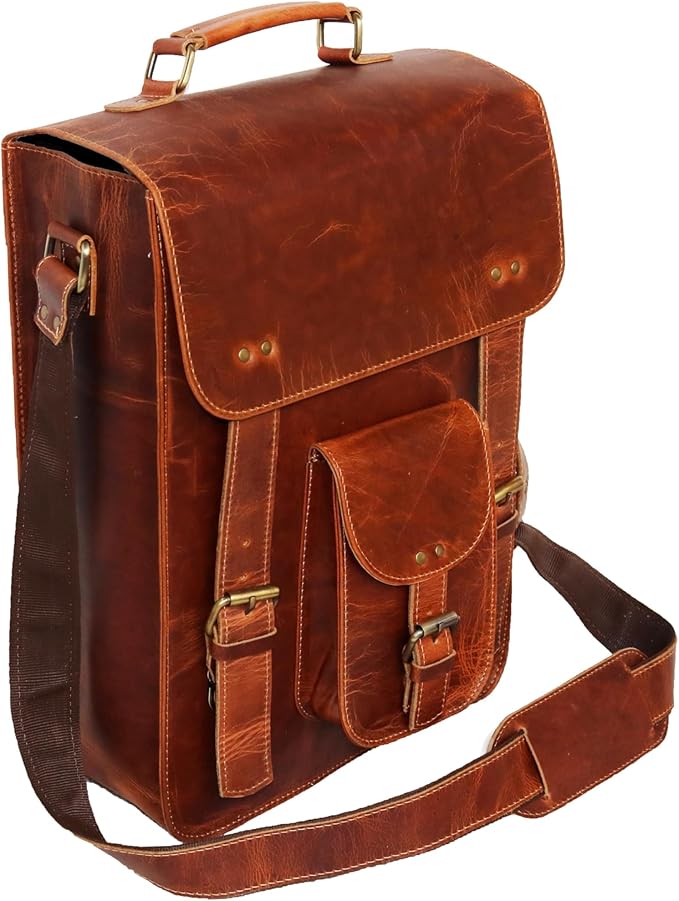 jaald Genuine Leather Messenger Bag Vintage Laptop Crossbody Bag Satchel Man Purse Shoulder Bag for man woman office bag