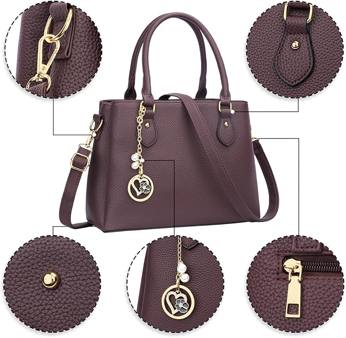 KKXIU Women Satchel Bags Handle Shoulder Handbags and Purses Pockets Zipper Leather Crossbody Bags