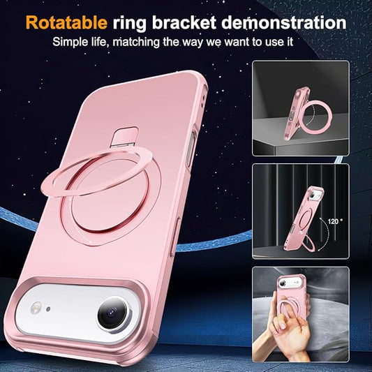 Compatible with iPhone 17 Air Case with Invisible Magnetic O-Ring Stand Military-Grade Phone Case for iPhone 17 Air 6.5" [Compatible with Mag-Safe][Great Grip Feeling], Rose Gold