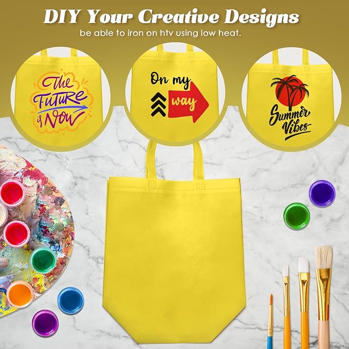 Reginary Reusable Totes Bags - 100 Pcs Non Woven Grocery Handle Bags for Shop Events & Retail Store(Yellow)