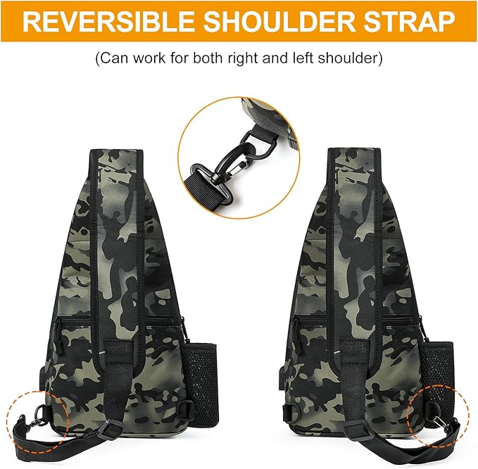 HUNTVP Tactical Sling Bag Crossbody Bag for Men Women EDC Shoulder Bags Molle Sling Backpack Chest Pack for Hiking Hunting Travelling Camping (Type3-Camo)