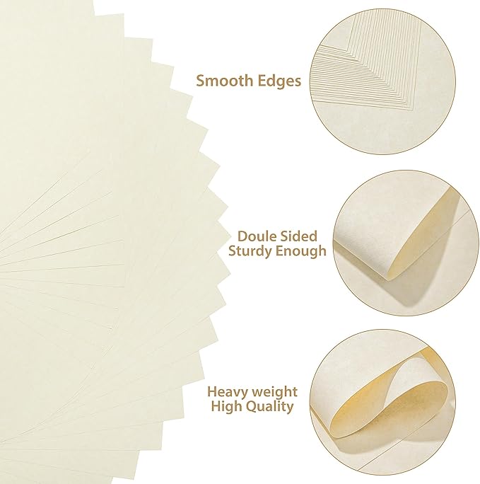 30 Sheets Parchment Paper - Creamy White 8.5” x 11” Letter Size Parchment Card Stock 65lb Heavyweight Paper Thick Vintage Paper for Certificate, Crafts, Business Cards, Invitations PAP04CW