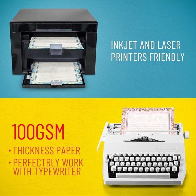 Anzon Mories 48 Pieces Vintage Morris Stationary Paper Set (Lined), Medieval Europe Pattern, Printer Friendly, Both Sides Printed, Writing Stationery US Letter Size 11 x 8.5 Inch, College Ruled