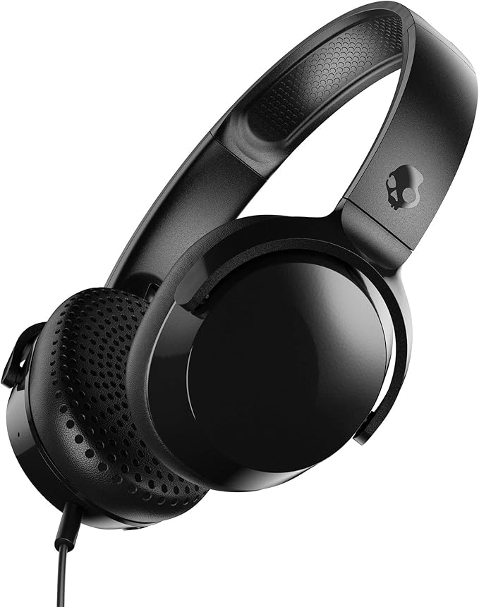 Skullcandy Riff On-Ear Wired Headphones, Convenient for Travel with 3.5mm Plug, Built-in Microphone, Foldable Lightweight Comfortable Design, Durable Headband - Black