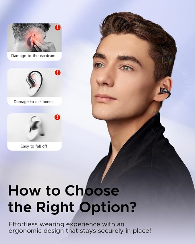 truefree B1 Open-Ear Wireless Earbuds, Bluetooth 5.4 Headphones with Spatial Audio, Ultra-Light Clip-On Fit, 25H Battery, Fast Charging, Multipoint Connection, App Customization, Workouts, Commute