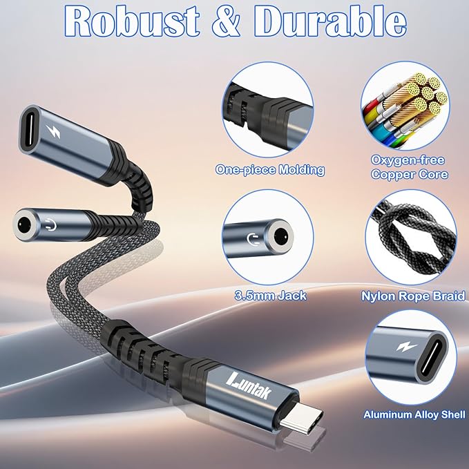 USB C to Headphone Jack Adapter and Charger,2 in 1 USB C to 3.5mm Audio Adapter with PD 60W Fast Charging Dongle Cable Cord for iPhone16/15 Pro Max,Samsung GalaxyS25-S21,Google Pixel8/7,iPad Pro