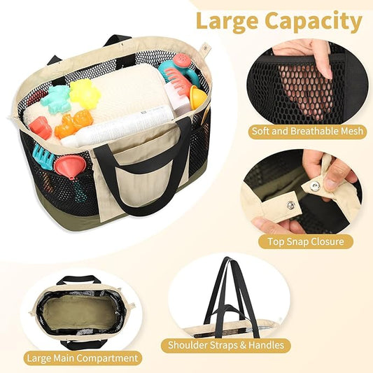 Mesh Beach Bag, Extra Large Beach Bags for Women, Lightweight Foldable Sandproof Tote Bag for Family & Vacation