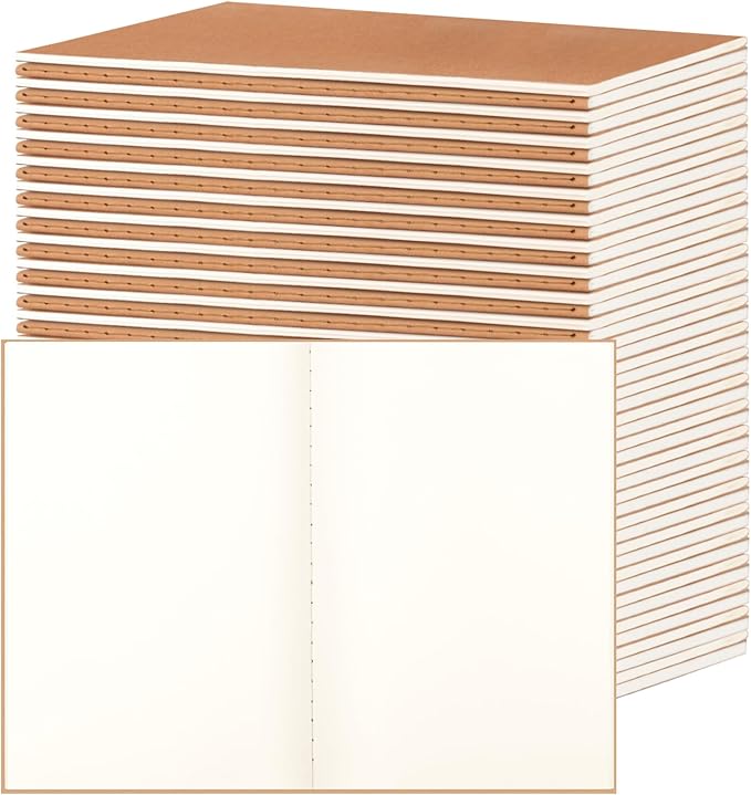 48 Pack A5 Blank Kraft Notebooks Bulk, Journaling Notebooks, Soft Cover Composition Notebook, 8.3x5.5 Inches 60 Pages Travel Journal Notebooks Set for Work, School, Student, Kids, Writing
