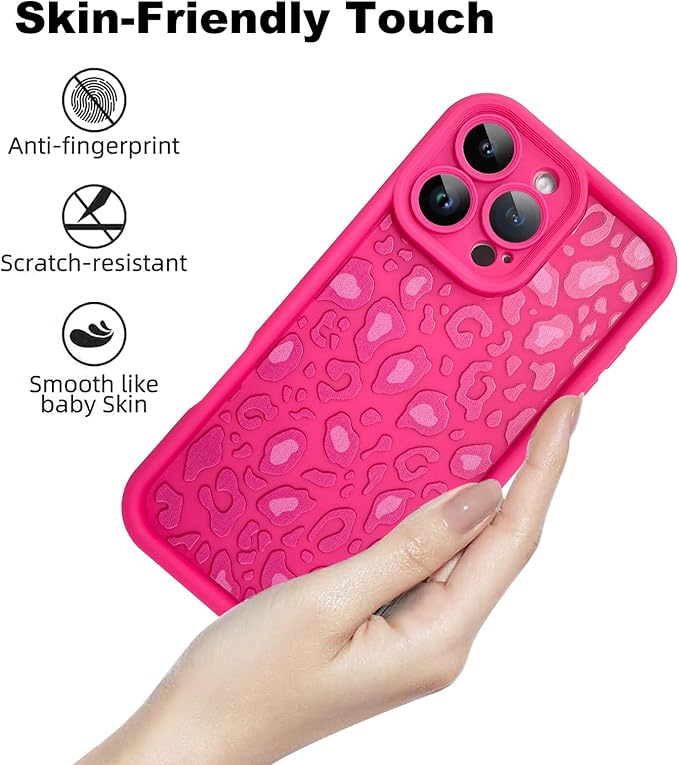 KANGHAR Case for iPhone 16 Pro Leopard Printed Pattern Cute Cheetah Phone Case Soft TPU Shockproof Protective Cover for iPhone 16 Pro 6.3 Inch Hot Pink