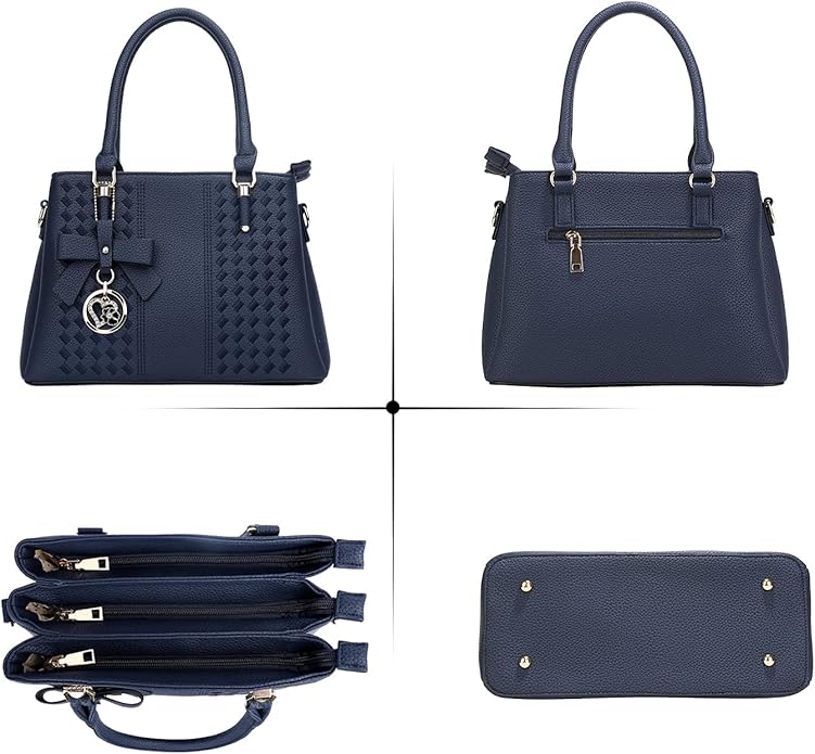 KKXIU Women Satchel Bags Handle Shoulder Handbags and Purses Pockets Zipper Leather Crossbody Bags