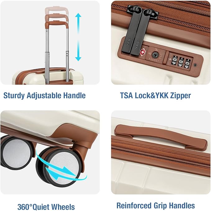 KYME Carry On Luggage 22x14x9 Airline Approved with TSA Lock Hard Shell Carry On Suitcase Lightweight Suitcases with Wheels Small Luggage for Men Women,Carry-On 20 Inch,Beige