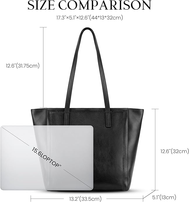 befen Vintage Genuine Leather Work Tote Bag for Women Large Tote Bag with Zipper Leather Purse and Handbags with Compartment