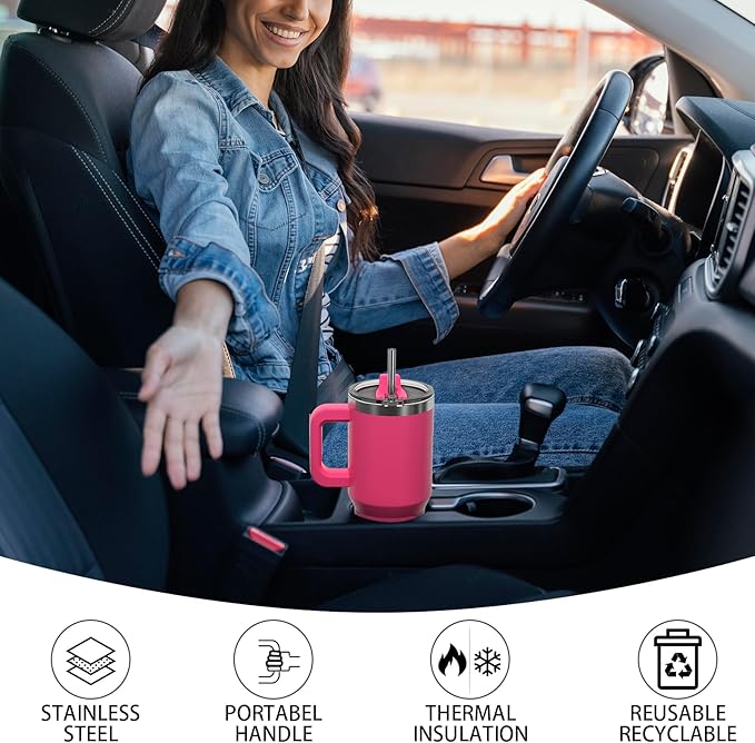 20 oz Tumbler with Handle,Tumbler with Lid and Straw,Double Wall Insulated Cup Stainless Steel Travel Mug(Cold for 34 Hours),Water Bottle for Iced Tea,Coffee,Cold Beverages(Gloss Pink)