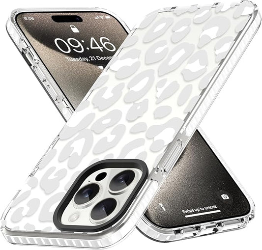 ZIYE Clear Case for iPhone 15 Pro Phone Case White Leopard Design Shockproof Soft TPU Bumper Protective for Women Girls Girly Cute Cover