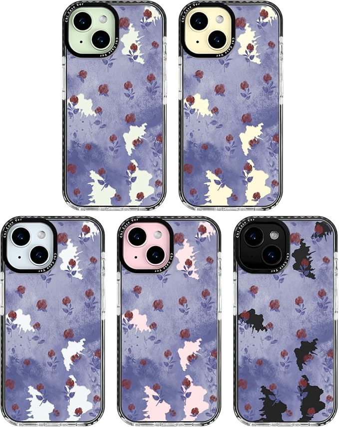 for iPhone 15 Plus Case, Vintage Watercolor Rose Pattern, Military-Grade Drop Protection, Cute Soft Slim TPU Protective Cover with Camera Lens Protection for Women & Girls