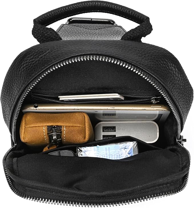 Genuine Leather Sling Bag Multi-pocket Chest Bag for Men Hiking Travel Daypack