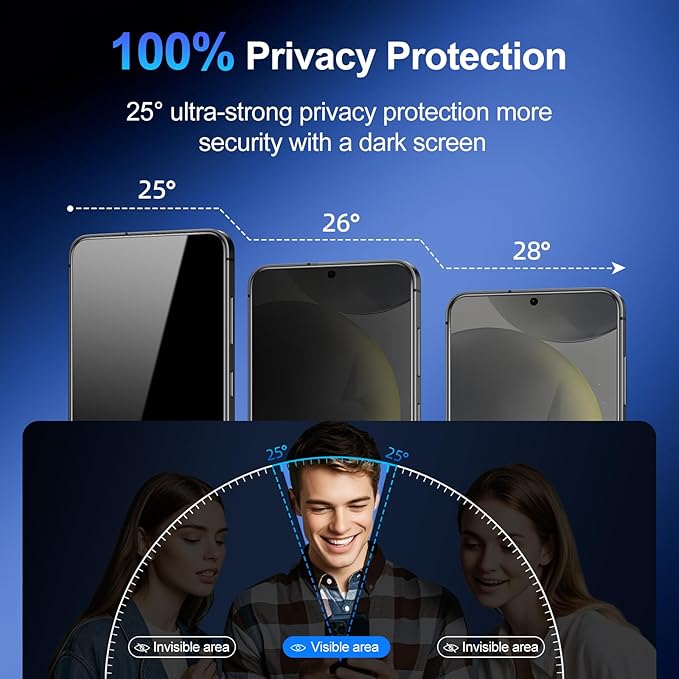 2 Pack for Galaxy S24 Plus Privacy Screen Protector,100% Fingerprint Unlock,Anti Spy HD Tempered Glass,9H+ Military Shatterproof Screen Protector,Easy Installation,Case Friendly