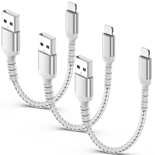 1.5ft iPhone Charging Cable Short, 3-Pack Braided USB A to Lightning Cord CarPlay [MFi Certified] Compatible with Apple iPhone 14 13 12 11 Pro/Max/Mini Xs SE2, Short Lightning Cable for Car