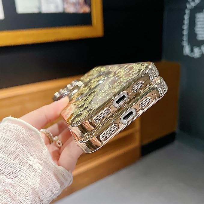 for iPhone 16 Pro Case Magnetic,Soft Cute Luxury Leopard Cheetah Pattern Plating Glitter Bling Phone Case Compatible with MagSafe Clear Shockproof Back Cover for Women Girl 6.3"-Gold