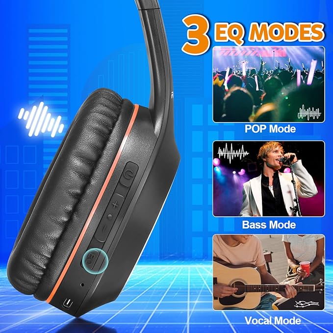 Bluetooth Headphones Over Ear, 68H Playtime and 3 EQ Music Modes Wireless Headphones with Microphone/Deep Bass, HiFi Stereo Foldable Lightweight Headset for PC Home Travel Office