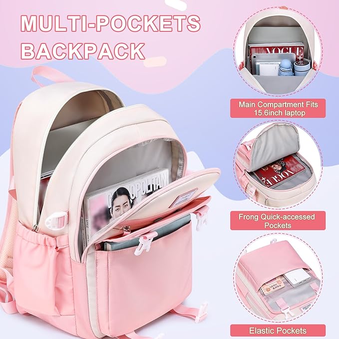 MOMUVO School Backpack Set for Girls,3pcs Bookbag with Lunch Box Pencil Case Kids School Bag Set