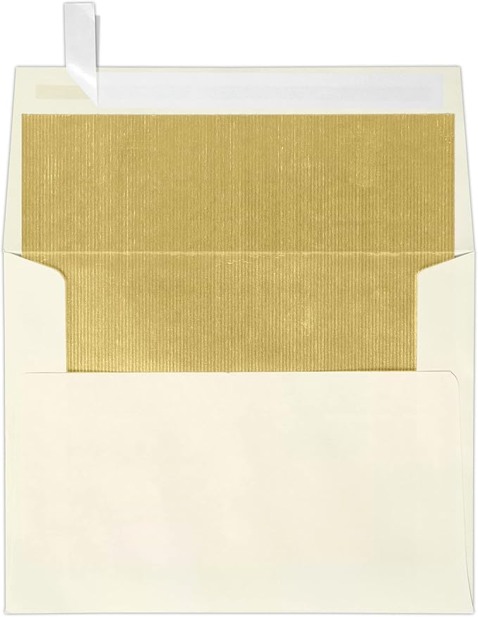 LUXPaper A2 Foil Lined Invitation Envelopes | Peel & Press | 4 3/8" x 5 3/4" | Natural w/Gold LUX Lining | 70lb. Text | 50 Qty