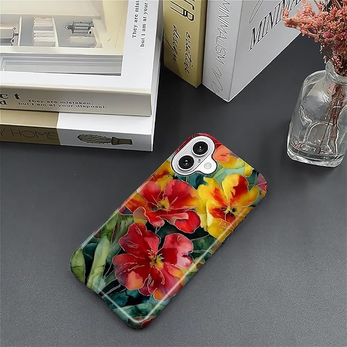 Case for iPhone 16 Case,Vintage Floral Girly Design - Hybrid Dual Protection Silicone + Hard PC Shockproof Full Body Cover Slim Anti-Scratch Protective Case for Men Women