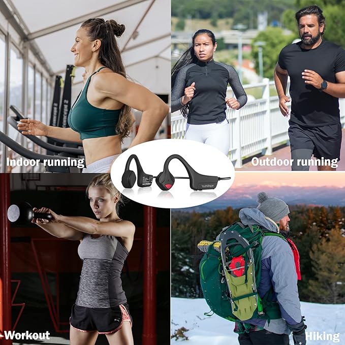 Bone Conduction Headphones - Bluetooth Running Earphones Open Ear Wireless Headset with Mic, Sweat Resistant Conducting Headphone for Workout Hiking Fitness Walking (Black)