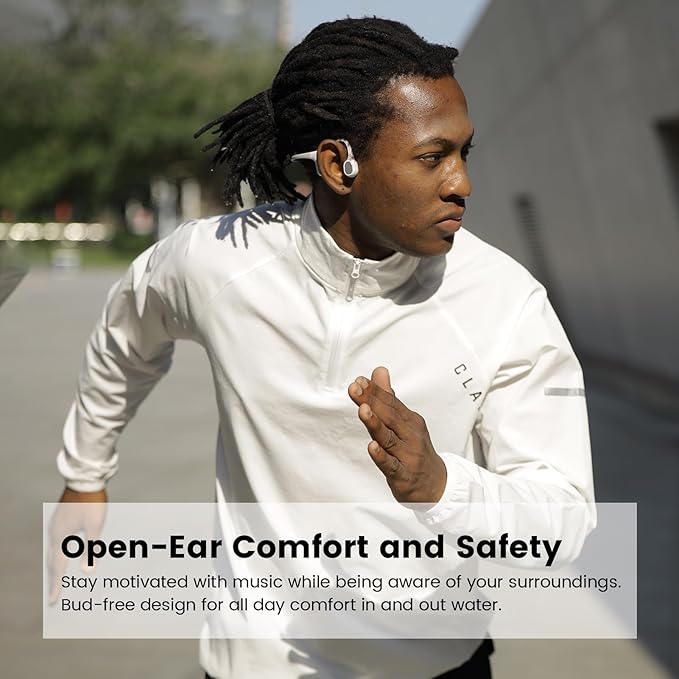 Run Plus Bone Conduction Headphones, IP68 Waterproof Swimming Earphones, Bluetooth Open Ear Wireless Headphones with 32G MP3, Secure Fit Design for Running, Swimming, Cycling, Workouts, Gray