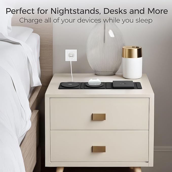 3-in-1 Magnetic Wireless Charging Station for Multiple Apple Devices – Foldable Travel Charger for iPhone 16/15/14/13/Pro/Max, Apple Watch, AirPods 4/3/2/Pro – 20W Dual Power Adapter Included