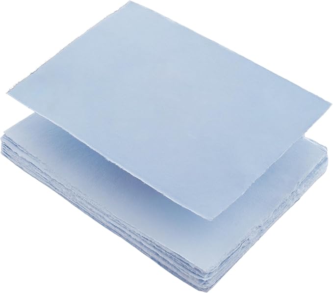 Wanderings A5 Handmade Deckled Edge Cotton Paper - Cold Pressed Texture - Paint, Watercolor, Writing, Printer - Cards, Invitations, Menus, Arts and Crafts. 50 Pack Blue150gsm - 5.8" x 8.3"