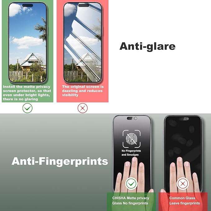 2 Pack Matte Privacy Screen Protector for iPhone 16/15/14 Pro 6.1-Inch Auto Dust Removal, No Bubbles, Anti-Spy Tempered Glass Film, Easy Installation