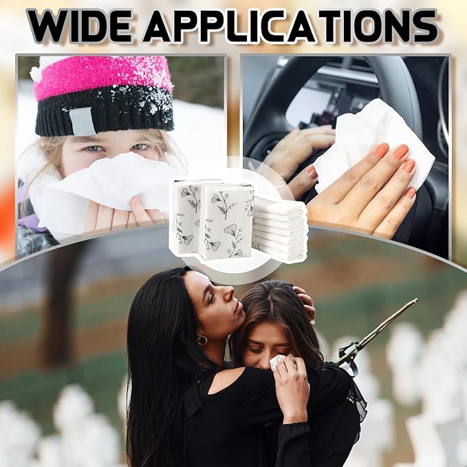 Yinder 100 Pcs Pocket Tissues Bulk Wedding Mini Tissues Travel Size Facial Napkin Bulk for Guests 3 Ply Facial Napkins for Wedding Bride Shower Bachelorette Celebration Party Favors