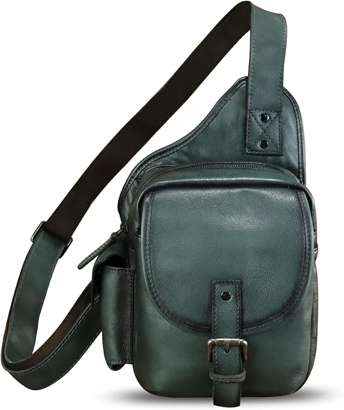 Genuine Leather Sling Bag for Men Women Chest Bags Crossbody Bag Vintage Sling Backpack Purses Hiking Sports Travel (Grey)