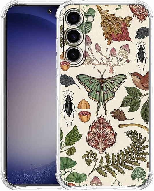 Case for Samsung Galaxy S23+ with Botanical Art Design,Aesthetic Vintage Cottagecore Mushroom Moth Pattern,Trendy Soft TPU Bumper Phone Cover,6.6"(Moth,S23P)