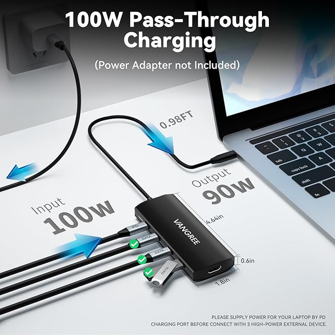 USB C Hub 8 in 1 Multiport Adapter, 3 USB 3.2 Gen 2 Ports with 10Gbps, 3 USB-A 3.0 5Gbps, 4K@60Hz HDMI, 100W PD, USBC Splitter for MacBook Pro, iPad Pro, Mac mini and More(Not Support USB-C Monitor)