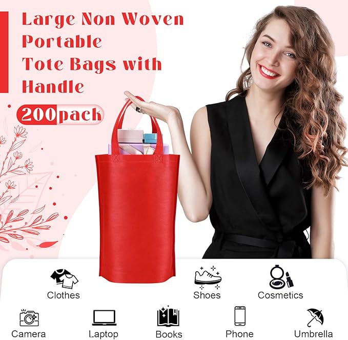 Windyun Reusable Grocery Bags Large Non Woven Shopping Bags with Handle Foldable Portable Tote Carryall Bulk 11.8x6x13.8 Inch