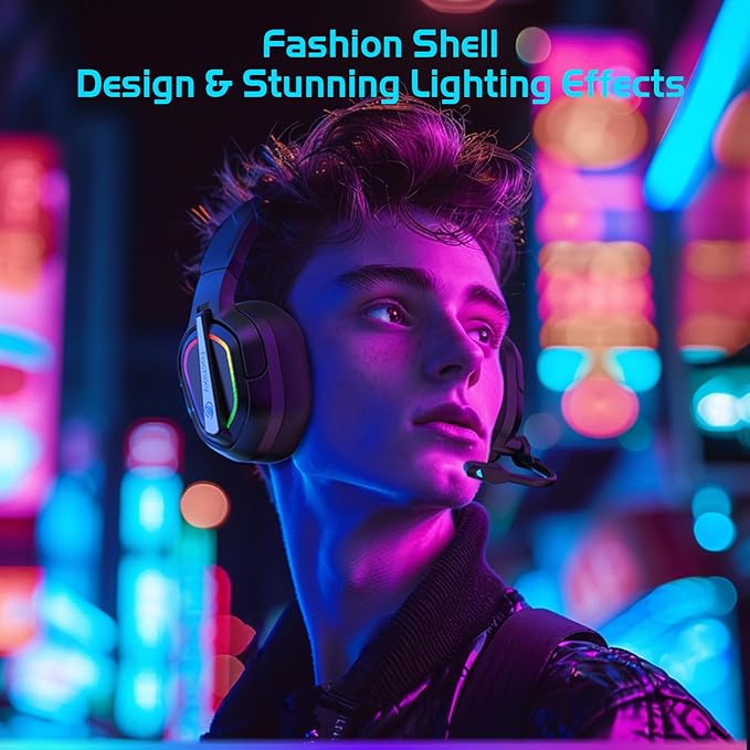 FC200 Wireless Gaming Headset for PS5, PS4-2.4GHz USB Foldable Headphones with Mic - 3D Stereo Bluetooth Headset with 50Hrs Battery Life, for Switch, PC, Mac, Mobile