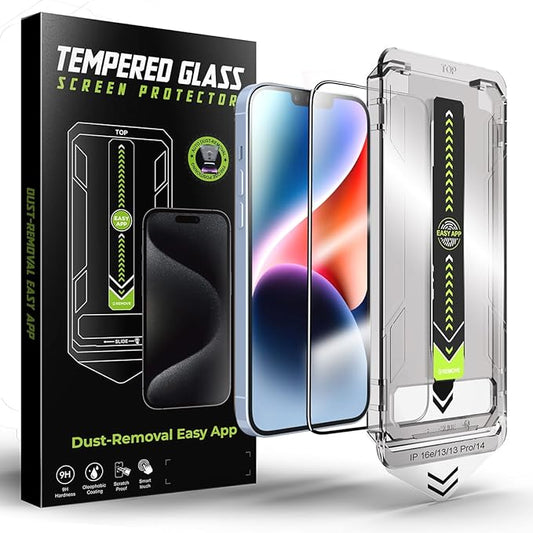 2 Pack Screen Protector for iPhone 16e/iPhone 13/iPhone 13 Pro/iPhone 14, 9H Tempered Glass, High Definition Clear, Full Coverage, Anti-Fingerprint, Auto Dust-Elimination, No Bubble, Easy Installation