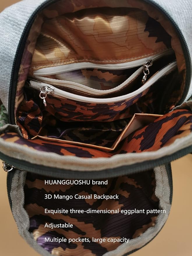 HUANGGUOSHU Women Cotton Woven Bohemian Hemp Boho Canvas Embroidery Multi Pocket Retro Cute Backpack Wallet Backpack Mango