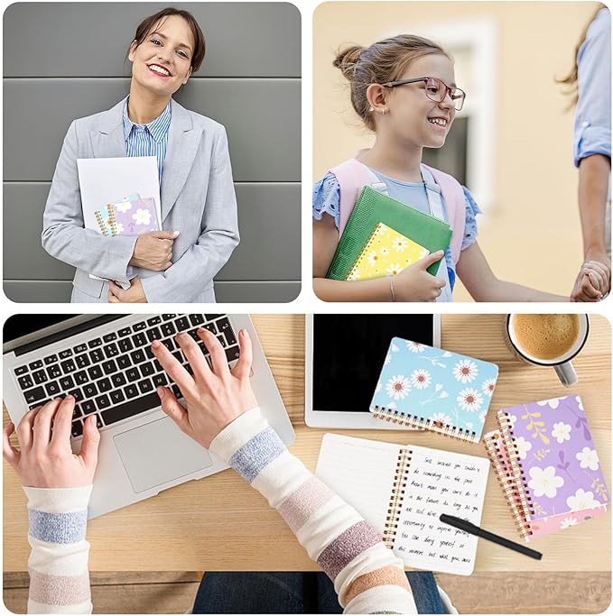 Koogel 8PCS Cute Spiral Notebook Journal, A6 Hardcover Journal Pocket Notebooks, 80 Sheets/160 Pages Wirebound Diary Planner for Back to School Office Home Women Gifts Supplies