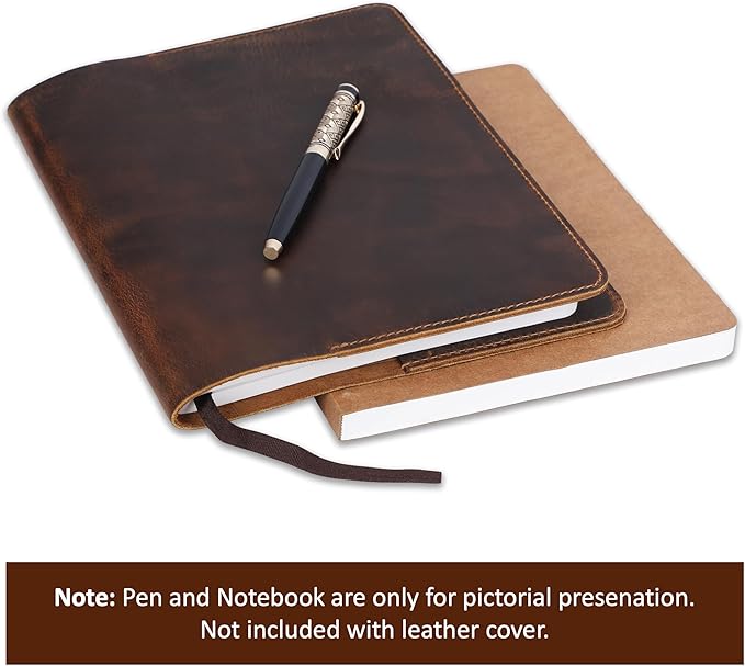 Brown Leather Journal Cover, Distressed XL Journal 7.5x9.75 Handmade Leather Notebook Bible Cover Travelers Notebook Refillable Planner B5 Composition Notebook Holder