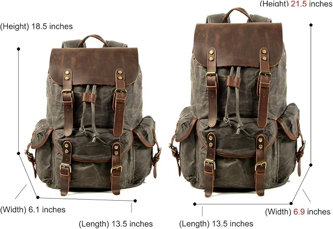 WUDON Leather Backpack for Men, Waxed Canvas Shoulder Rucksack Carry-On Travel Backpack