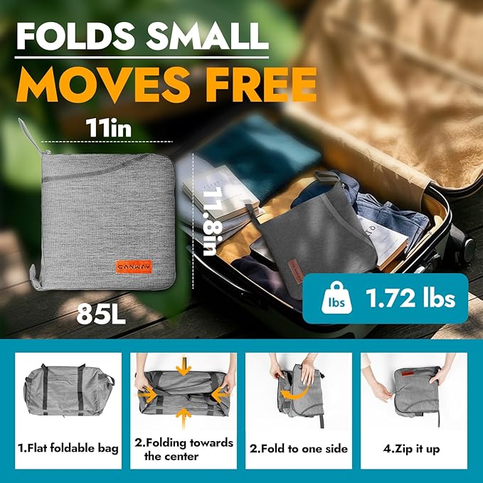 Canway 85L Travel Duffel Bag, Foldable Weekender Bag with Shoes Compartment for Men Women Water-proof & Tear Resistant