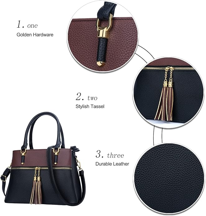 KKXIU Women Satchel Bags Handle Shoulder Handbags and Purses Pockets Zipper Leather Crossbody Bags